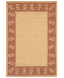 Retreat to the tropics with this casual rug, framed with an inviting design of pineapples in warm, terra-cotta colorways. Couristan's durable polypropylene blend allows the rug to be placed nearly anywhere, indoors or out! Whether you add it to your patio or make a splash in your family room, this soft piece is pet-friendly and resistant to mold and mildew. Retreat to the tropics with this casual rug, framed with an inviting design of pineapples in warm, terra-cotta colorways. Couristan's durable polypropylene blend allows the rug to be placed nearly anywhere, indoors or out! Whether you add it to your patio or make a splash in your family room, this soft piece is pet-friendly and resistant to mold and mildew.