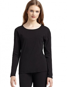 THE LOOKRoundneckPullover styleLong sleevesLonger curved back hemTHE FITAbout 24 from shoulder to hemTHE MATERIALCotton/rayonCARE & ORIGINMachine washImported THE LOOKRoundneckPullover styleLong sleevesLonger curved back hemTHE FITAbout 24 from shoulder to hemTHE MATERIALCotton/rayonCARE & ORIGINMachine washImported