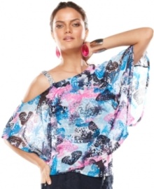 A single rhinestone-encrusted strap adds sparkle to INC's butterfly print single-shoulder top! Perfect for adding punch to jeans, shorts and capris! A single rhinestone-encrusted strap adds sparkle to INC's butterfly print single-shoulder top! Perfect for adding punch to jeans, shorts and capris!