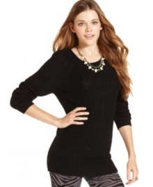 Cozy-up in It's Our Time's extra-comfy metallic-flecked sweater! The long, tunic style makes this pullover a perfect match to jeans and leggings alike. Cozy-up in It's Our Time's extra-comfy metallic-flecked sweater! The long, tunic style makes this pullover a perfect match to jeans and leggings alike.