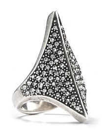 Indulge in decadently dark glamor with this ring from Made Her Think. A perfect example of edgy-cool, it flaunts a sharp shape and bold crystal accents. Indulge in decadently dark glamor with this ring from Made Her Think. A perfect example of edgy-cool, it flaunts a sharp shape and bold crystal accents.