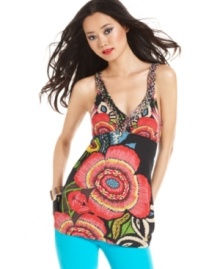 A bold floral print makes a bright summer statement on this Desigual tank -- pair it with the season's colored denim! A bold floral print makes a bright summer statement on this Desigual tank -- pair it with the season's colored denim!