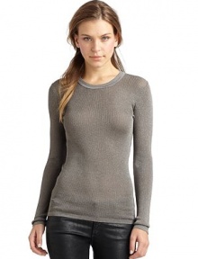 THE LOOKMetallic ribbed designRoundneckLong sleevesTHE FITAbout 26 from shoulder to hemTHE MATERIALRayon/nylon/metallicCARE & ORIGINHand washImportedModel shown is 5'10 (177cm) wearing US size Small.This item was originally available for purchase at Saks Fifth Avenue OFF 5TH stores. THE LOOKMetallic ribbed designRoundneckLong sleevesTHE FITAbout 26 from shoulder to hemTHE MATERIALRayon/nylon/metallicCARE & ORIGINHand washImportedModel shown is 5'10 (177cm) wearing US size Small.This item was originally available for purchase at Saks Fifth Avenue OFF 5TH stores.