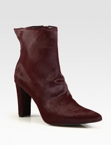 Daring point toe silhouette of lush pony hair with a towering heel and side zip. Self-covered heel, 3¾ (95mm)Pony hair upperSide zipLeather liningRubber solePadded insoleImported Daring point toe silhouette of lush pony hair with a towering heel and side zip. Self-covered heel, 3¾ (95mm)Pony hair upperSide zipLeather liningRubber solePadded insoleImported