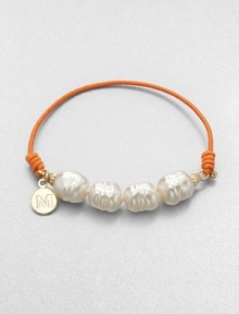 Lustrous pearls on a bright elastic cord with a logo accented charm. 10mm organic white baroque man-made pearl18k goldplatedElastic cordDiameter, about 2Slip-on styleImported Lustrous pearls on a bright elastic cord with a logo accented charm. 10mm organic white baroque man-made pearl18k goldplatedElastic cordDiameter, about 2Slip-on styleImported