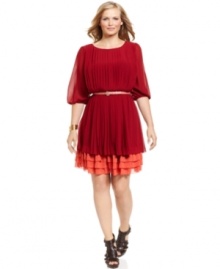 Jessica Simpson's latest plus size dress is all about contrast, combining pleats with tiers and bold hues.
