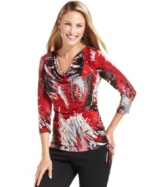 Embolden any ensemble with JM Collection's printed cowl-neck top. Embolden any ensemble with JM Collection's printed cowl-neck top.
