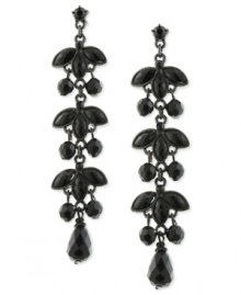 Let these leaves fall this season. 2028's linear earrings showcase jet epoxy accents in a chic silhouette. Crafted in hematite tone mixed metal. Approximate drop: 3-1/4 inches. Let these leaves fall this season. 2028's linear earrings showcase jet epoxy accents in a chic silhouette. Crafted in hematite tone mixed metal. Approximate drop: 3-1/4 inches.