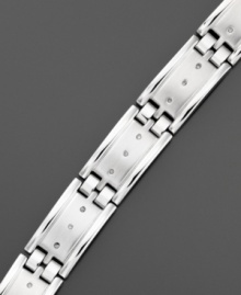 Smooth move. Give him a sleek, stainless steel bracelet with a matte finish and sparkling diamonds (1/4 ct. t.w.). Approximate length: 8-1/2 inches. Smooth move. Give him a sleek, stainless steel bracelet with a matte finish and sparkling diamonds (1/4 ct. t.w.). Approximate length: 8-1/2 inches.