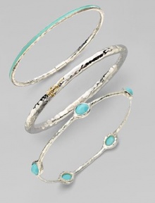 From the Silver Wonderland Collection. Five delicate faceted ovals of bright turquoise are set in a graceful bangle of hammered sterling silver. Turquoise Sterling silver Diameter, about 2¾ ImportedPlease note: Bracelets sold separately. 