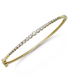 Red carpet-ready style. Round-cut diamonds (1/2 ct. t.w.) take center stage on Yell'Ora's luminous bangle. Base metal made from a combination of pure gold, sterling silver and palladium. Approximate diameter: 2-1/2 inches. Red carpet-ready style. Round-cut diamonds (1/2 ct. t.w.) take center stage on Yell'Ora's luminous bangle. Base metal made from a combination of pure gold, sterling silver and palladium. Approximate diameter: 2-1/2 inches.