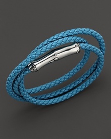 Turquoise leather sets off the rich shine of the sterling silver bamboo accent, which conceals an ingenious magnetic clasp. Turquoise leather sets off the rich shine of the sterling silver bamboo accent, which conceals an ingenious magnetic clasp.