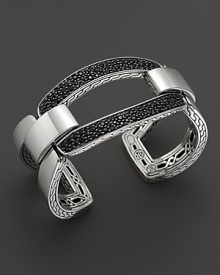 John Hardy's classic chain link cuff makes a statement with bold black sapphire details. John Hardy's classic chain link cuff makes a statement with bold black sapphire details.