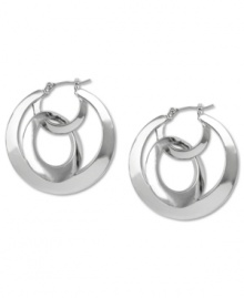 Go for the unexpected. These Jones New York hoop earrings cover new ground with a doubled-up design. Crafted in silver tone mixed metal. Approximate diameter: 1-1/4 inches. Go for the unexpected. These Jones New York hoop earrings cover new ground with a doubled-up design. Crafted in silver tone mixed metal. Approximate diameter: 1-1/4 inches.