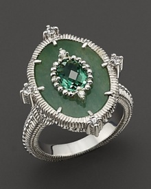 Faceted green quartz and green aventurine set in sterling silver with white sapphires. Faceted green quartz and green aventurine set in sterling silver with white sapphires.