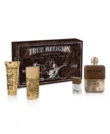 A modern and timeless fougere that breaks all the rules with a surprising citrus and herbal aromatic introduction. Moss and patchouli provide a darkly rugged feel with a vintage vibe and masculine brew that demands attention. Never out of style, the classic elegance of the fougere continues to evoke pure masculinity, combining classic perfumery ingredients with modern accents. This scent aligns perfectly with the character of True Religion. Experience True Religion for Men with this Gift Set, which includes a 3.4 oz Eau de Toilette, 3 oz All Over Shampoo, 2.5 oz Deoderant, and .25 oz Eau de Toilette. A modern and timeless fougere that breaks all the rules with a surprising citrus and herbal aromatic introduction. Moss and patchouli provide a darkly rugged feel with a vintage vibe and masculine brew that demands attention. Never out of style, the classic elegance of the fougere continues to evoke pure masculinity, combining classic perfumery ingredients with modern accents. This scent aligns perfectly with the character of True Religion. Experience True Religion for Men with this Gift Set, which includes a 3.4 oz Eau de Toilette, 3 oz All Over Shampoo, 2.5 oz Deoderant, and .25 oz Eau de Toilette.