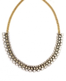 Sparkling and stunning. Adorned with glittering glass accents, RACHEL Rachel Roy's collar necklace conveys striking style. Crafted in gold tone mixed metal. Approximate length: 15 inches + 2-inch extender. Sparkling and stunning. Adorned with glittering glass accents, RACHEL Rachel Roy's collar necklace conveys striking style. Crafted in gold tone mixed metal. Approximate length: 15 inches + 2-inch extender.