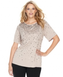 This easy plus size INC tee gets a glamorous update, thanks to shining sequins! This easy plus size INC tee gets a glamorous update, thanks to shining sequins!