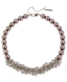 Elegance comes front and center in this necklace from Kenneth Cole New York. Crafted from silver-tone mixed metal, taupe glass pearls offset a cluster of glass accents for an appealing look. Item comes packaged in a signature Kenneth Cole New York Gift Box. Approximate length: 16 inches + 3-inch extender. Approximate drop: 3/4 inch. Elegance comes front and center in this necklace from Kenneth Cole New York. Crafted from silver-tone mixed metal, taupe glass pearls offset a cluster of glass accents for an appealing look. Item comes packaged in a signature Kenneth Cole New York Gift Box. Approximate length: 16 inches + 3-inch extender. Approximate drop: 3/4 inch.