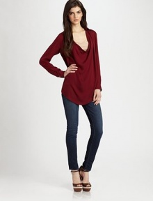 Unexpected cowlneck and a lengthy silhouette revive this exquisite silk blouse. CowlneckLong sleevesButtoned cuffsContoured hem hits below the hipsSilkDry cleanImportedModel shown is 5'10 (177cm) wearing US size Small. Unexpected cowlneck and a lengthy silhouette revive this exquisite silk blouse. CowlneckLong sleevesButtoned cuffsContoured hem hits below the hipsSilkDry cleanImportedModel shown is 5'10 (177cm) wearing US size Small.