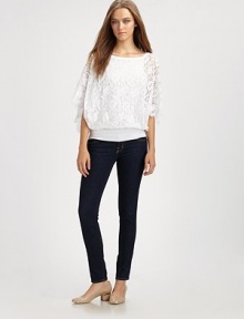 Sheer lace overlay billows around the bodice in this lined blouson silhouette.BoatneckBlouson overlay with open sleevesTank liningAbout 26 from shoulder to hemRayon/nylon/spandexDry cleanImported Sheer lace overlay billows around the bodice in this lined blouson silhouette.BoatneckBlouson overlay with open sleevesTank liningAbout 26 from shoulder to hemRayon/nylon/spandexDry cleanImported