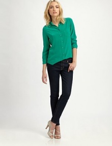 The perfect wardrobe essential, crafted from gorgeous silk with a versatile long hem.Point collarButton frontChest pocketLong sleeves with button cuffsBack yoke and box pleatShirttail hemAbout 27 from shoulder to hemSilkDry cleanImportedModel shown is 5'10 (178cm) wearing US size Small. The perfect wardrobe essential, crafted from gorgeous silk with a versatile long hem.Point collarButton frontChest pocketLong sleeves with button cuffsBack yoke and box pleatShirttail hemAbout 27 from shoulder to hemSilkDry cleanImportedModel shown is 5'10 (178cm) wearing US size Small.