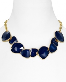 Combining 22-karat gold and enamel chips, Kenneth Jay Lane's collar necklace makes a colorfully cool statement. Wear it to nod to mod yet modern style.