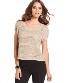 An allover open-stitch knit adds on-trend texture to this Kensie sweater -- perfect for layering! An allover open-stitch knit adds on-trend texture to this Kensie sweater -- perfect for layering!