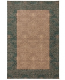 A stately, stenciled bordered design takes shape beautifully, imparting a quiet elegance. Thick and resilient underfoot, this plush piece is woven from 2-ply nylon pile, ensuring easy care and long-lasting wear. A stately, stenciled bordered design takes shape beautifully, imparting a quiet elegance. Thick and resilient underfoot, this plush piece is woven from 2-ply nylon pile, ensuring easy care and long-lasting wear.