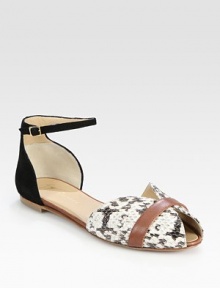 Velvety suede upper with an adjustable ankle strap, fronted by a vibrant, snake-print leather strap. Suede and snake-print leather upperLeather lining and solePadded insoleMade in ItalyOUR FIT MODEL RECOMMENDS ordering true size. Velvety suede upper with an adjustable ankle strap, fronted by a vibrant, snake-print leather strap. Suede and snake-print leather upperLeather lining and solePadded insoleMade in ItalyOUR FIT MODEL RECOMMENDS ordering true size.