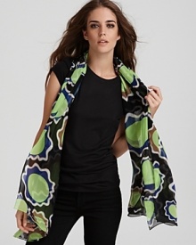 DIANE von FURSTENBERG's bold daisy print silk scarf is the perfect update to your wardrobe. DIANE von FURSTENBERG's bold daisy print silk scarf is the perfect update to your wardrobe.