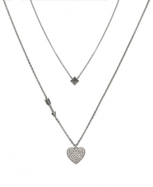 Set your sights on true love. This Juicy Couture necklace features a double strand chain with crystal-embellished bow and arrow charms. Crafted in silver tone mixed metal. Approximate length: 32 inches + 3-inch extender. Approximate drop: 3/4 inch. Set your sights on true love. This Juicy Couture necklace features a double strand chain with crystal-embellished bow and arrow charms. Crafted in silver tone mixed metal. Approximate length: 32 inches + 3-inch extender. Approximate drop: 3/4 inch.