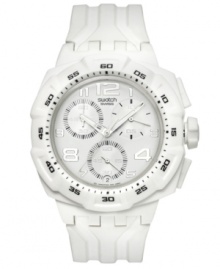 Set the tone for your day with this whiteout chronograph Mister Pure collection Swatch watch. Set the tone for your day with this whiteout chronograph Mister Pure collection Swatch watch.