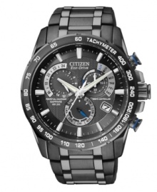 Sleek, monochromatic sport watch built with Citizen's signature Eco-Drive solar power. Sleek, monochromatic sport watch built with Citizen's signature Eco-Drive solar power.