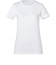 This tee made of fine, white cotton is a closet essential - Wonderfully soft and comfortable on the skin - Narrow-waisted silhouette, with round neck and short sleeves - Long cut - Great for the office as a layering piece, or on the weekends with jeans, skirts or leggings This tee made of fine, white cotton is a closet essential - Wonderfully soft and comfortable on the skin - Narrow-waisted silhouette, with round neck and short sleeves - Long cut - Great for the office as a layering piece, or on the weekends with jeans, skirts or leggings