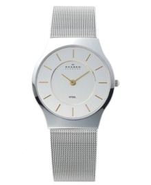 With it's stainless steel mesh bracelet and gold-tone detailing, this watch will add a touch of understated elegance to your days. With round silver dial. Water resistant up to 3 ATM. Lifetime limited warranty. With it's stainless steel mesh bracelet and gold-tone detailing, this watch will add a touch of understated elegance to your days. With round silver dial. Water resistant up to 3 ATM. Lifetime limited warranty.