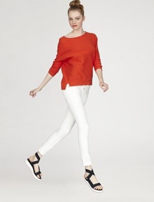 The sleek straight-leg silhouette you love in dazzling white denim.THE FITFitted through hips and thighsRise, about 8Inseam, about 31THE DETAILSZip flyFive-pocket style72% cotton/28% polyesterMachine washMade in USA of imported fabricModel shown is 5'10 (177cm) wearing US size 4. The sleek straight-leg silhouette you love in dazzling white denim.THE FITFitted through hips and thighsRise, about 8Inseam, about 31THE DETAILSZip flyFive-pocket style72% cotton/28% polyesterMachine washMade in USA of imported fabricModel shown is 5'10 (177cm) wearing US size 4.