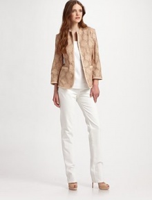 Crisp-white denim, slim-fit with classic five-pocket styling.THE FITMid rise Skinny leg Inseam, about 33THE DETAILSZip fly Button closure Five-pocket style 85% cotton/13% polyester/2% elastane Machine wash Imported Crisp-white denim, slim-fit with classic five-pocket styling.THE FITMid rise Skinny leg Inseam, about 33THE DETAILSZip fly Button closure Five-pocket style 85% cotton/13% polyester/2% elastane Machine wash Imported