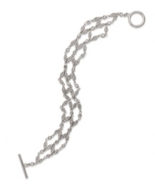 With a diamond deco design, this glitzy bracelet form Lauren Ralph Lauren adds a luminous touch with pave accents. Crafted in rhodium-plated brass. Approximate length: 7-1/2 inches. With a diamond deco design, this glitzy bracelet form Lauren Ralph Lauren adds a luminous touch with pave accents. Crafted in rhodium-plated brass. Approximate length: 7-1/2 inches.