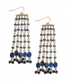 A waterfall of cool color. These Lauren by Ralph Lauren earrings feature five linear drops with glass and resin beads of various blue hues. Crafted from 14k antiqued gold-plated mixed metal. Approximate drop: 3 inches. Approximate diameter: 3/4 inch. A waterfall of cool color. These Lauren by Ralph Lauren earrings feature five linear drops with glass and resin beads of various blue hues. Crafted from 14k antiqued gold-plated mixed metal. Approximate drop: 3 inches. Approximate diameter: 3/4 inch.