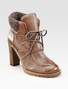 Mix pebble-grain leather with soft wool trim and contrasting laces for an extra dose of attitude. Stacked heel, 3½ (90mm)Leather upper with wool trimLeather liningRubber trek solePadded insoleImportedOUR FIT MODEL RECOMMENDS ordering one half size up as this style runs small. 