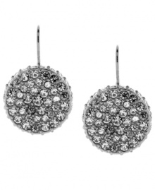 Filled with shimmering intrigue, these Vince Camuto earrings feature crystal pave stones on drop discs. Crafted in rhodium-plated mixed metal. Approximate drop: 1-1/4 inches. Filled with shimmering intrigue, these Vince Camuto earrings feature crystal pave stones on drop discs. Crafted in rhodium-plated mixed metal. Approximate drop: 1-1/4 inches.