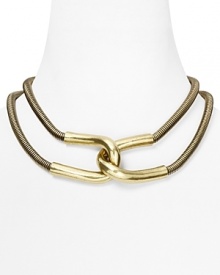 Giles & Brothers make chic work of the industrial-inspired jewelry trend with this brass oxide collar necklace. With polished links and a bold look, it encapsulates downtown cool. Giles & Brothers make chic work of the industrial-inspired jewelry trend with this brass oxide collar necklace. With polished links and a bold look, it encapsulates downtown cool.