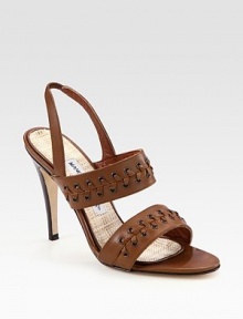 Rich leather slingback with decorative stitching and a skinny heel. Self-covered heel, 4 (100mm)Leather upperLeather and raffia liningBuffed leather solePadded insoleMade in ItalyOUR FIT MODEL RECOMMENDS ordering one half size up as this style runs small. Rich leather slingback with decorative stitching and a skinny heel. Self-covered heel, 4 (100mm)Leather upperLeather and raffia liningBuffed leather solePadded insoleMade in ItalyOUR FIT MODEL RECOMMENDS ordering one half size up as this style runs small.