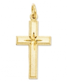 Stay true to your faith. This intricate diamond-cut cross charm makes the perfect symbolic gift. Crafted in 14k gold. Chain not included. Approximate length: 1-1/10 inches. Approximate width: 1/2 inch.