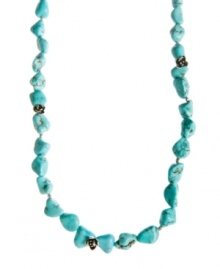Free-flowing and totally fashionable. Lucky Brand's stylish strandage necklace combines reconstituted turquoise nuggets with mixed metal charms for a trendy layered look. Approximate length: 27 inches + 2-inch extender. Free-flowing and totally fashionable. Lucky Brand's stylish strandage necklace combines reconstituted turquoise nuggets with mixed metal charms for a trendy layered look. Approximate length: 27 inches + 2-inch extender.