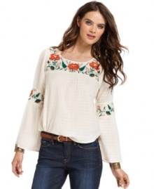 Summer of love: Fall for Lucky Brand Jeans' cotton top, featuring embroidery at the front and sleeves and a vintage-inspired silhouette. Summer of love: Fall for Lucky Brand Jeans' cotton top, featuring embroidery at the front and sleeves and a vintage-inspired silhouette.