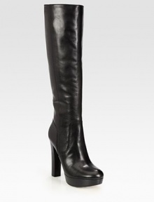 A stacked platform effortlessly lifts this tall boot in ultra-soft leather. Stacked heel, 4¼ (110mm)Stacked platform, 1 (25mm)Compares to a 3¼ heel (80mm)Shaft, 16Leg circumference, 14Leather upperSide zipLeather lining and solePadded insoleImported A stacked platform effortlessly lifts this tall boot in ultra-soft leather. Stacked heel, 4¼ (110mm)Stacked platform, 1 (25mm)Compares to a 3¼ heel (80mm)Shaft, 16Leg circumference, 14Leather upperSide zipLeather lining and solePadded insoleImported