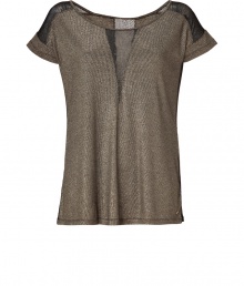 With its seductive sheer paneling and modern metallic gold shimmer, Faith Connexions jersey tee is both contemporary and cool - Wide neckline in front and back, cuffed short sleeves, sheer panel detailing throughout - Loosely fitted - Tuck into a pencil skirt with peep-toes and a clutch for cocktails