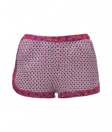 Inject a note of sartorial sass into your warm weather favorites with Anna Suis magenta-multi jacquard shorts - Elasticized waistline, contrast printed trim, pulls on - Loosely fitted - Wear with an oversized silk shirt and flats